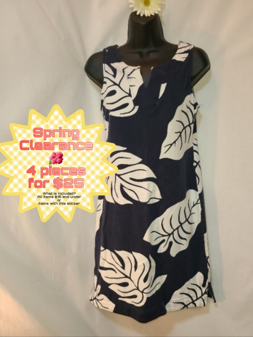 Banana Republic Navy and White Leaf Pattern Mini Dress